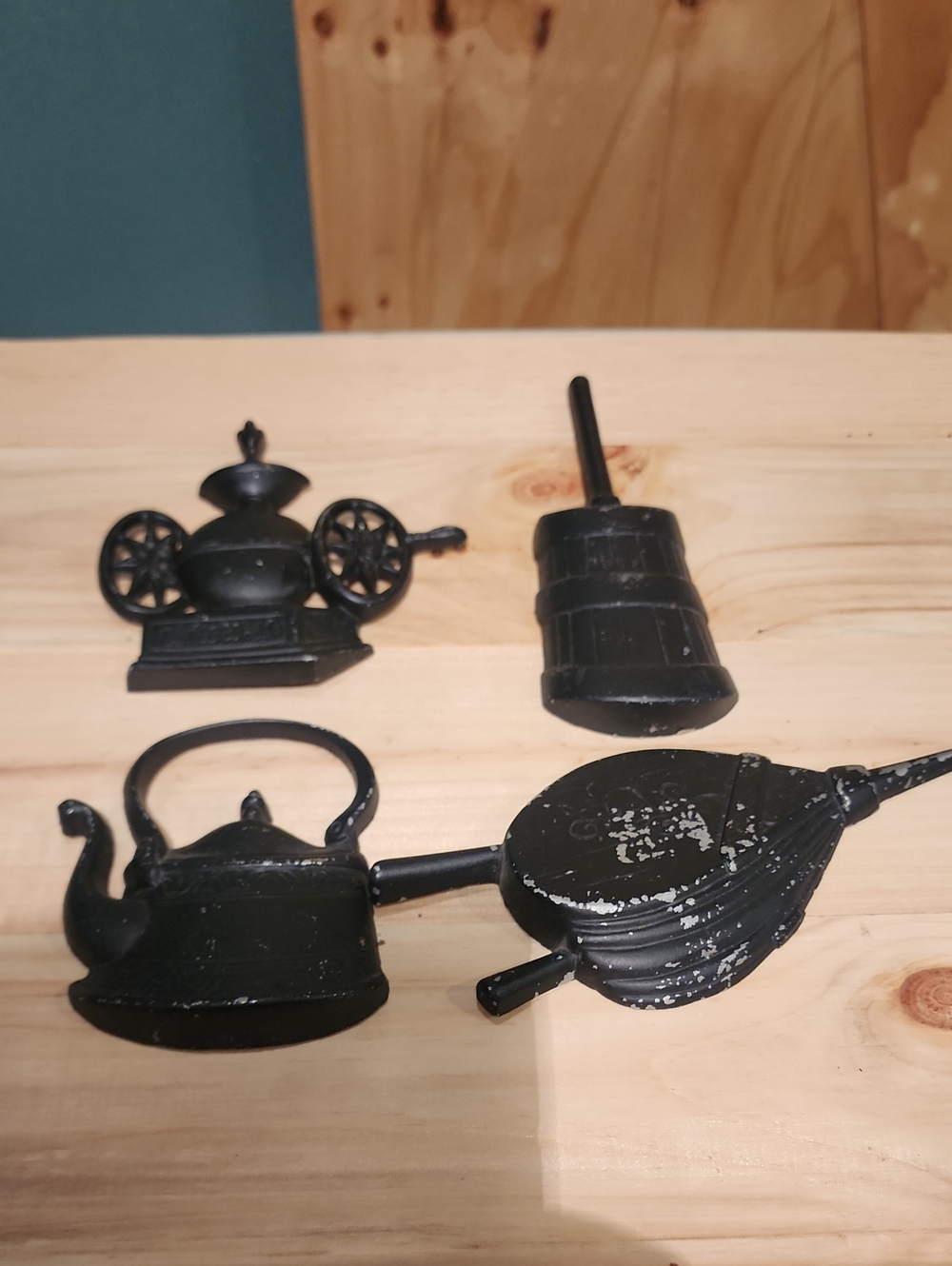 Vintage Black Cast Iron Kitchen Wall Decor - 4 Piece Set